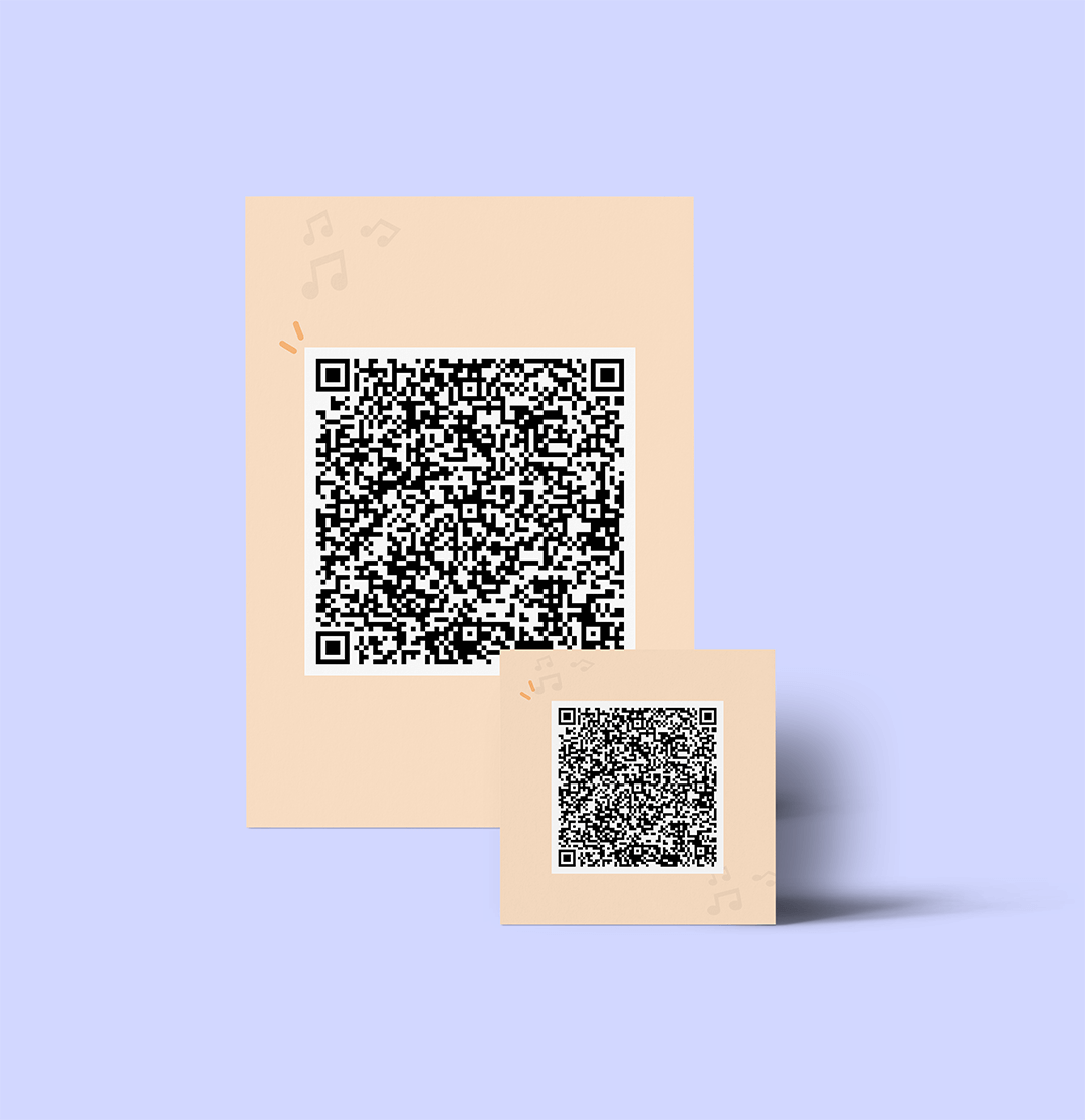 Carte avec QR code imprimable pour accéder à une chanson personnalisée Melodify. Parfait pour offrir un cadeau musical unique sous forme de fichier PDF téléchargeable.