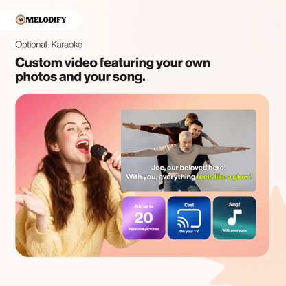 Create a personalized karaoke video with animated lyrics and your own pictures.