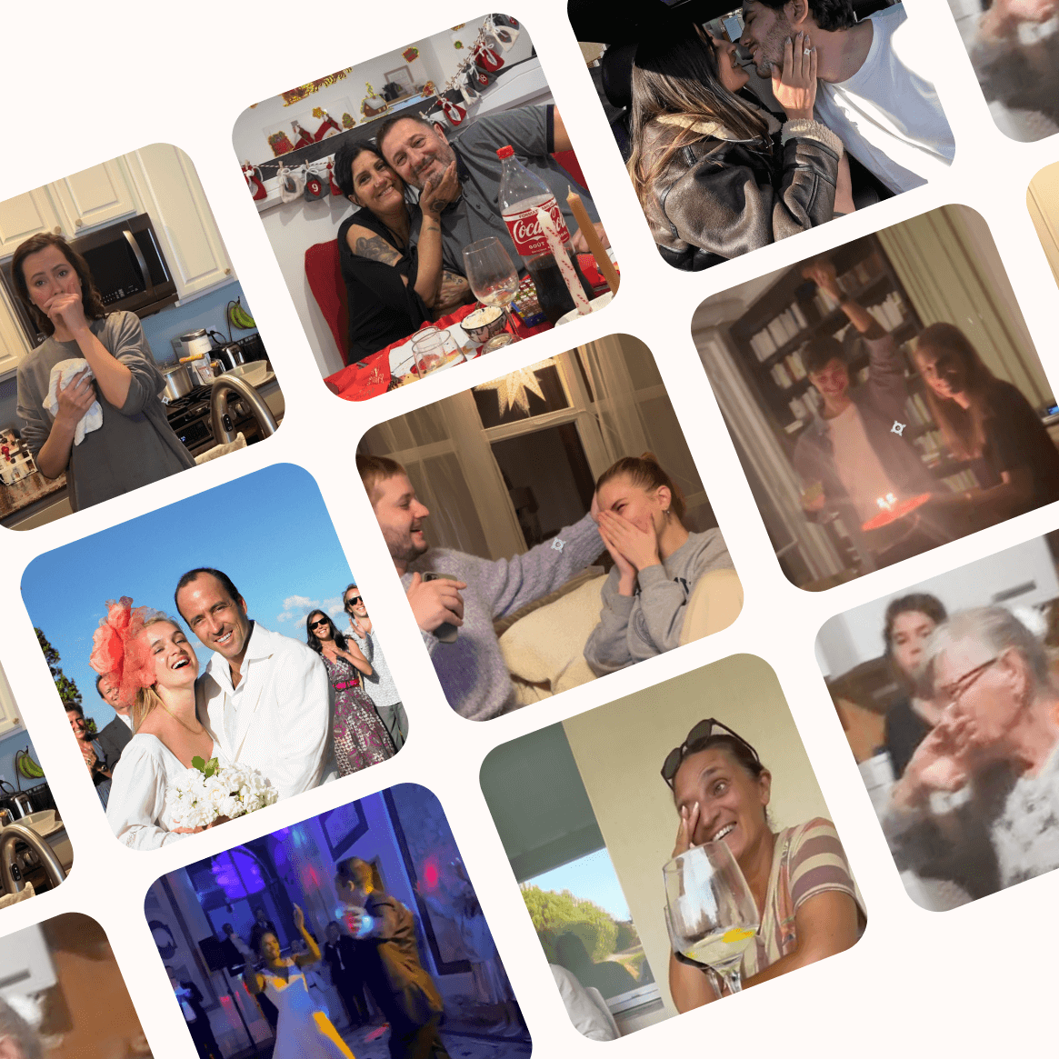 Réactions de personnes émues et surprises en recevant une chanson personnalisée Melodfy lors d’occasions comme mariage, anniversaire et moments en famille