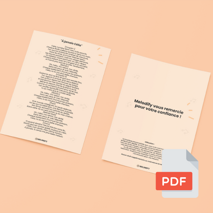 Melodify chanson personnalisée avec PDF inclus paroles écrites cadeau musical sur mesure