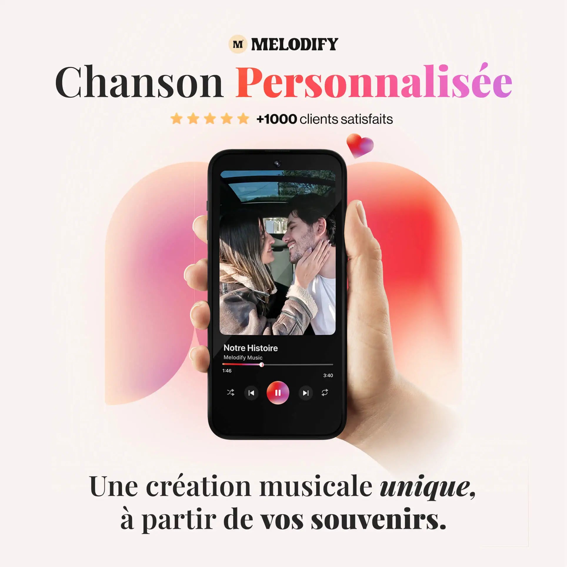 Chanson personnalisée pour toutes les occasions créée à partir de vos souvenirs affichée sur mobile comme un cadeau unique et émotionnel