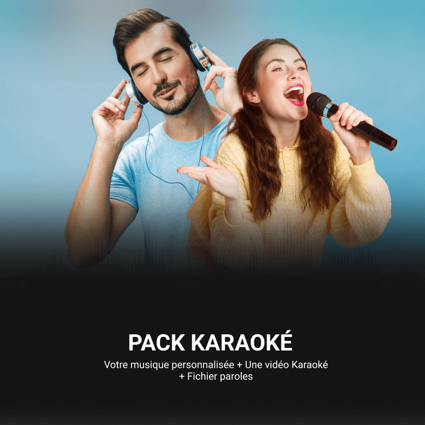 Pack karaoké Melodify comprenant une musique personnalisée et une vidéo avec paroles pour chanter.