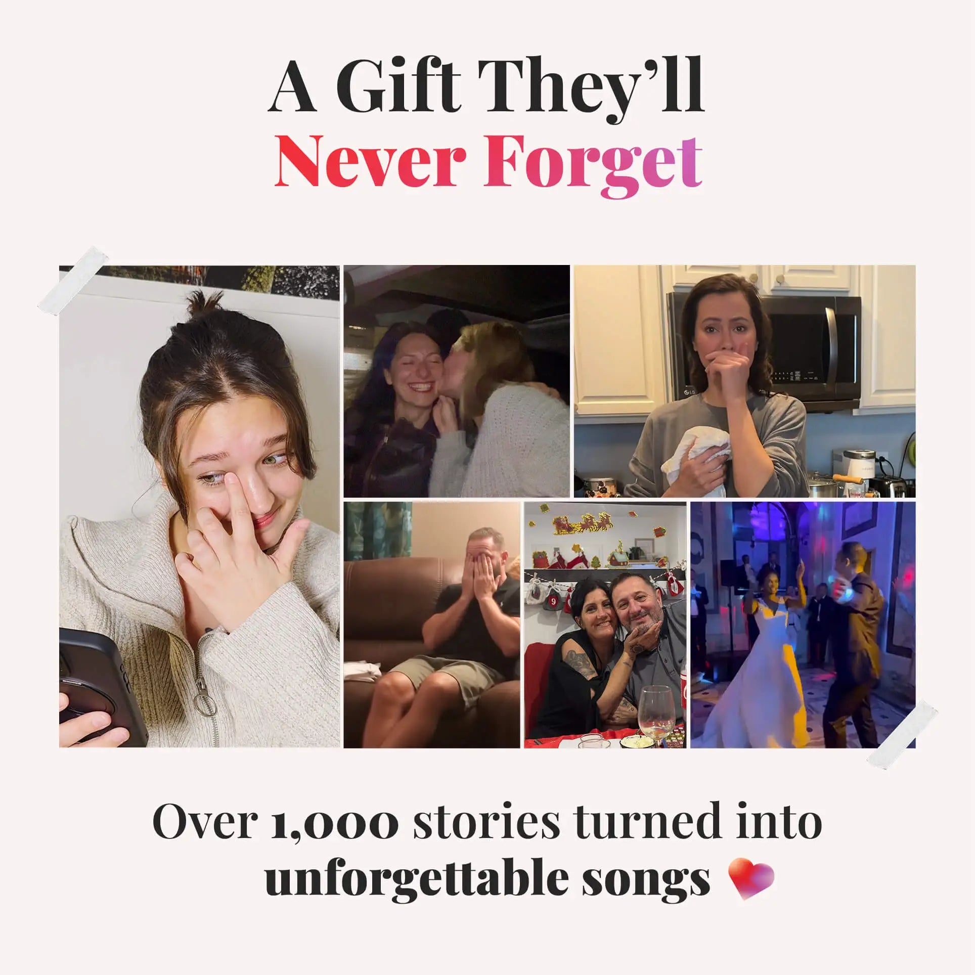 emotional reactions of people receiving a personalized song gift for a special moment